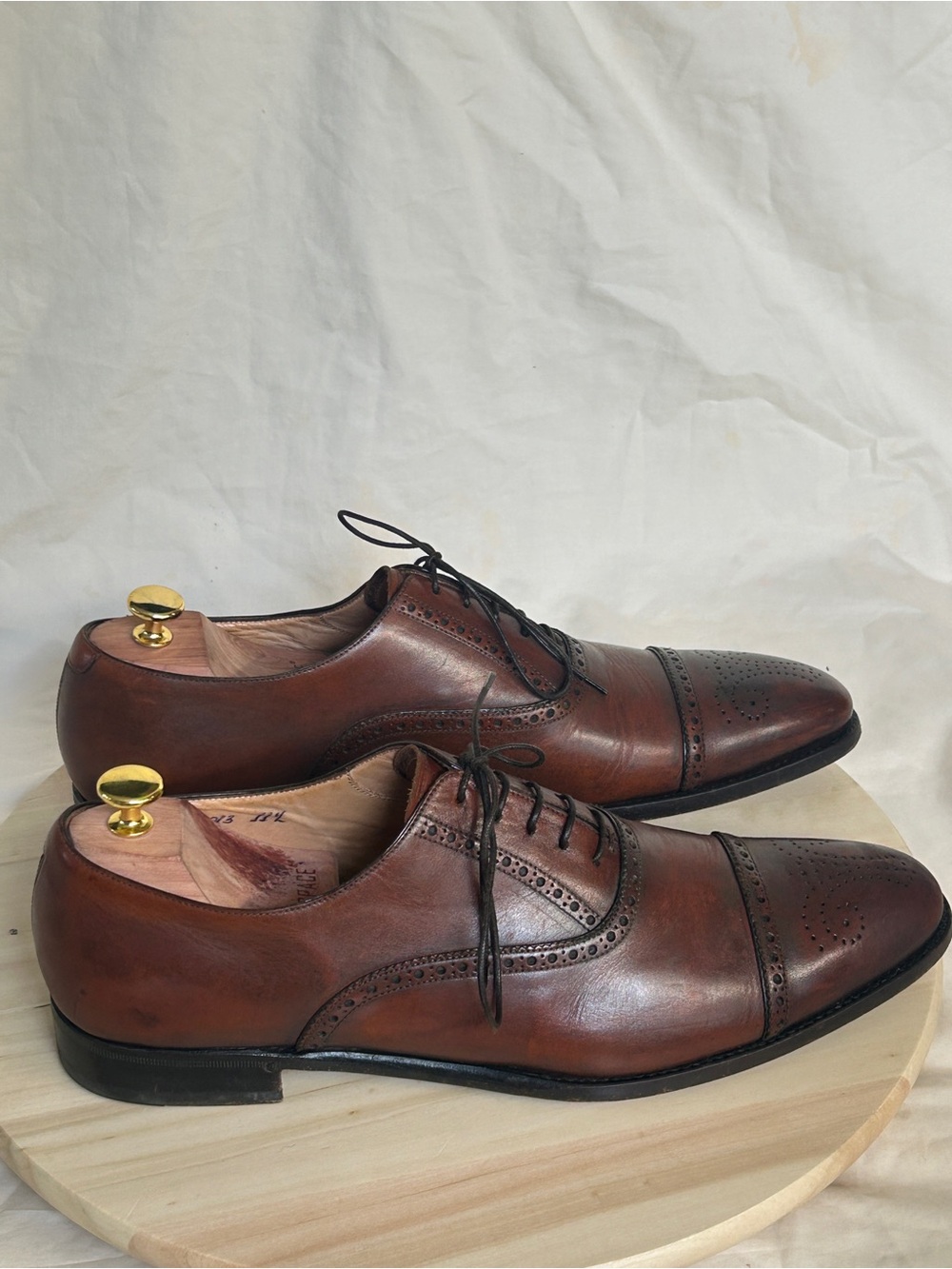 Silvano Sassetti Brown Leather Cap Toe Brogue Oxford Dress Shoes US 11.5 - Picture 2 of 11